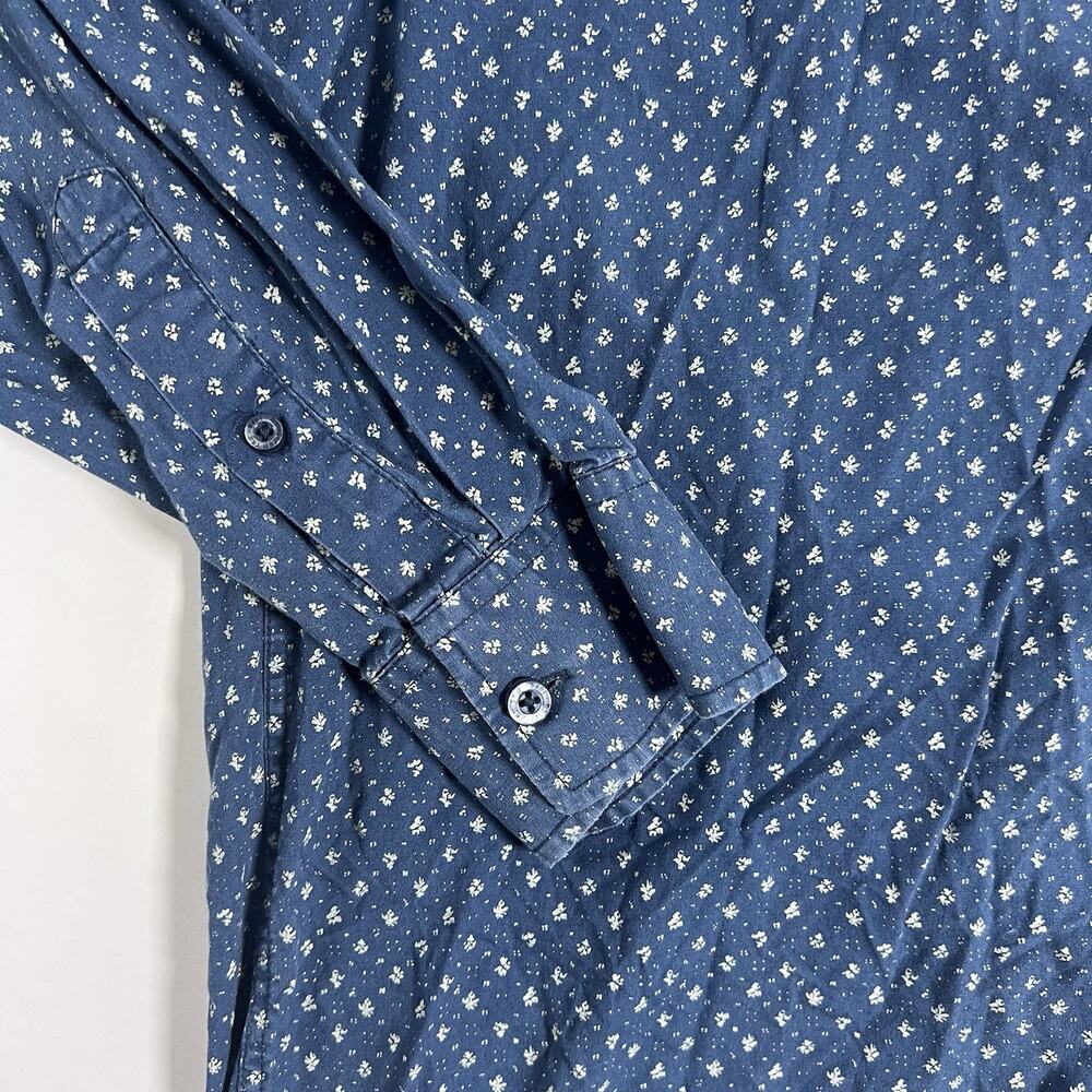 American Rag Cie Men's Blue Floral Woven Cotton Button-Up Shirt LS Pockets L - Picture 4 of 7